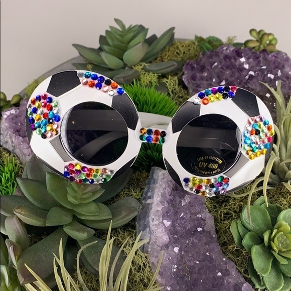 Round Soccer Fan Bling Sunglasses Rainbow multi color round shades nwot - Picture 1 of 6